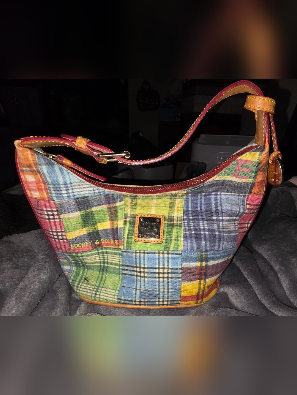 Dooney & Bourke Madras Plaid Picnic Hobo Shoulder Bag